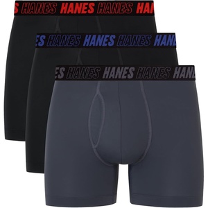 image:imageHanes Mens Moves Performance Boxer Brief Total Support Pouch Regular Trunk and Long Leg 3packGreyBlack