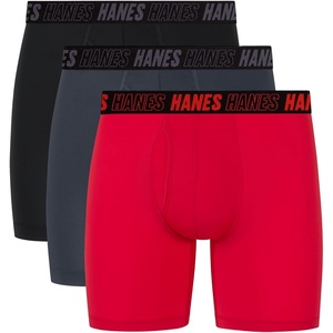 image:imageHanes Mens Moves Performance Boxer Brief Total Support Pouch Regular Trunk and Long Leg 3packRedGreyBlack