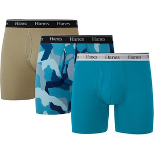 image:imageHanes Originals Mens Boxer Briefs amp Trunks Stretch Cotton MoistureWicking Underwear Modern Fit Low Rise MultipacksRegular Leg  Blue CamoKhaki  3 Pack