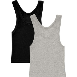 image:imageHanes Womens Originals Rib Crop Tank Top 2Pack Comfywear Stretch Cotton Cropped TopHeather Grey MarleBlack
