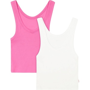 image:imageHanes Womens Originals Rib Crop Tank Top 2Pack Comfywear Stretch Cotton Cropped TopPink OleanderWhite