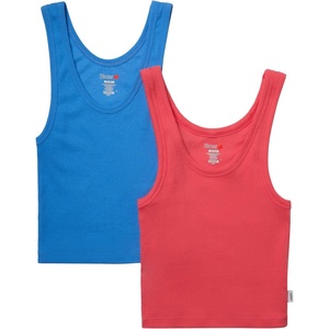 image:imageHanes Womens Originals Rib Crop Tank Top 2Pack Comfywear Stretch Cotton Cropped TopProvence BluePink Coral