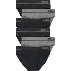 image:imageHanes Womens Originals Seamless Stretch Rib Bikini Panties Pack Assorted Colors 6pack4 Black2 Heritage Grey Marle