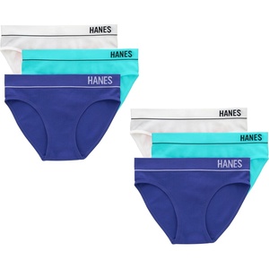 image:imageHanes Womens Originals Seamless Stretch Rib Bikini Panties Pack Assorted Colors 6packWhiteTeal ToneBright Violet Indigo