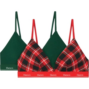 image:imageHanes Womens Triangle Bralette Pack 2Pack Originals Breathable Stretch Cotton Bras for Women Wireless BraTwill Plaid PrintGrasslands Green