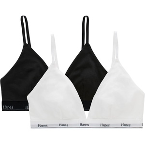image:imageHanes Womens Triangle Bralette Pack 2Pack Originals Breathable Stretch Cotton Bras for Women Wireless BraWhiteBlack