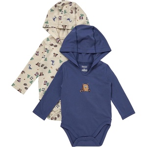 image:imageHanes Baby Pure Comfort Long Sleeve Hoodie Bodysuits Infant Bodysuits Unisex 3packBeigeBlue