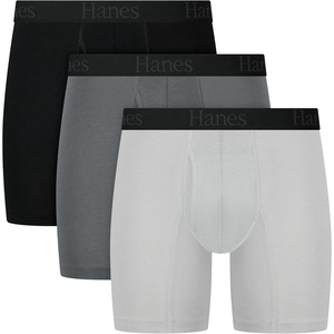 image:imageHanes Mens Underwear Boxer Briefs or LongLeg Boxer Briefs Pack 3 Pack NoRideUp StretchCotton Men ClothingBlack  Dark Grey  Light Grey  Long Leg Briefs