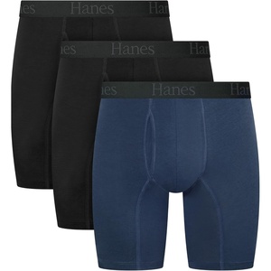 image:imageHanes Mens Underwear Boxer Briefs or LongLeg Boxer Briefs Pack 3 Pack NoRideUp StretchCotton Men ClothingBlack  Navy  Long Leg Briefs