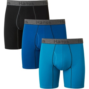 image:imageHanes Mens Underwear Boxer Briefs or LongLeg Boxer Briefs Pack 3 Pack NoRideUp StretchCotton Men ClothingBlueBlack  Long Leg Briefs