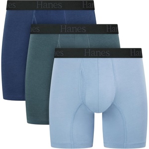 image:imageHanes Mens Underwear Boxer Briefs or LongLeg Boxer Briefs Pack 3 Pack NoRideUp StretchCotton Men ClothingGrey  Navy  Blue  Long Leg Briefs