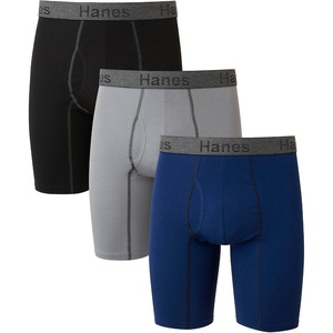 image:imageHanes Mens Underwear Boxer Briefs or LongLeg Boxer Briefs Pack 3 Pack NoRideUp StretchCotton Men ClothingNavyGreyBlack  Long Leg Briefs