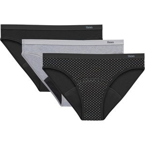 image:imageHanes Womens Comfort Period Underwear Bikini Period Underwear Super Leaks Period Underwear 3pack3pack Bikinis  BlackDot PrintConcrete Heather