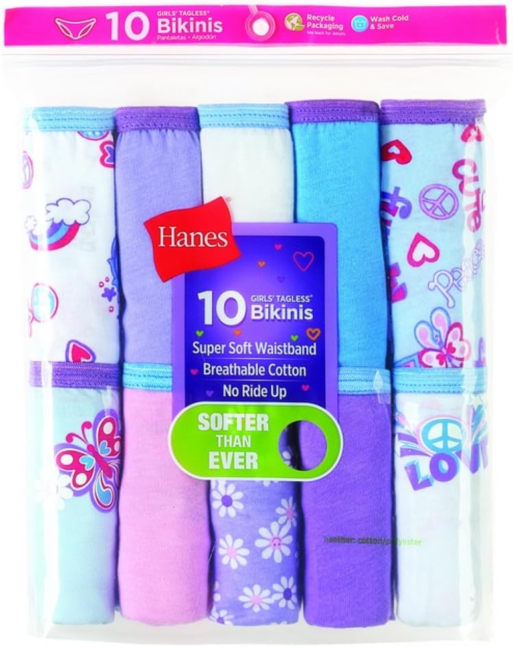 image:imageHanes Girls Hanes Girls 20pack Tagless Cotton Brief PantiesBikini  Assorted  10 Pack