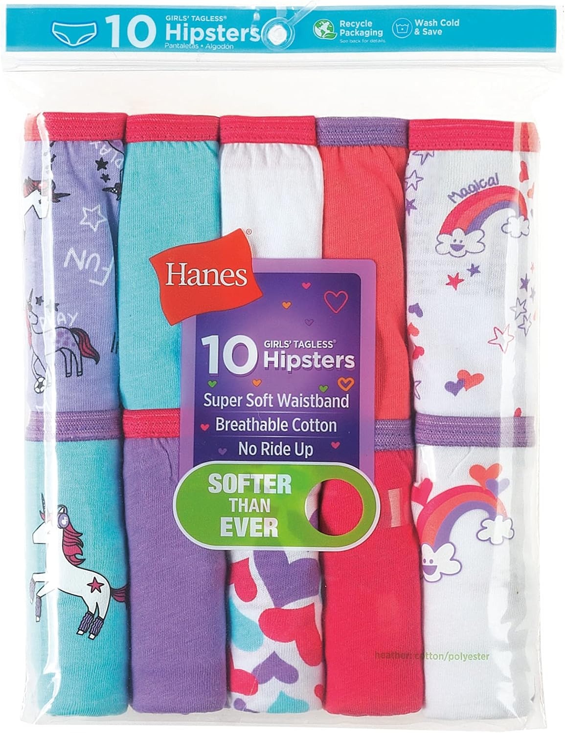 image:imageHanes Girls Hanes Girls 20pack Tagless Cotton Brief PantiesHipster  Assorted  10 Pack