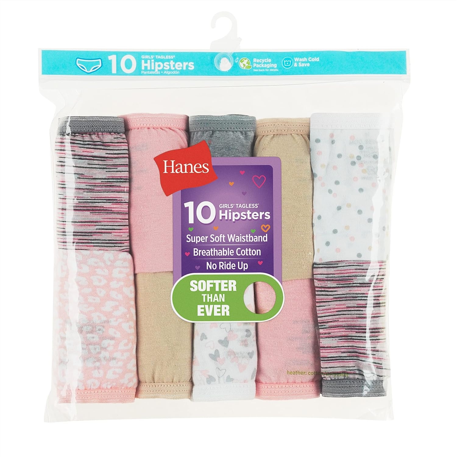 image:imageHanes Girls Hanes Girls 20pack Tagless Cotton Brief PantiesHipster  Assorted 2  10 Pack