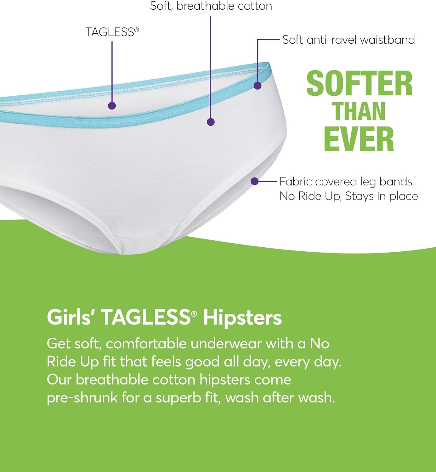 image:imageHanes Girls Hanes Girls 20pack Tagless Cotton Brief PantiesHipster  Assorted 3  10 Pack