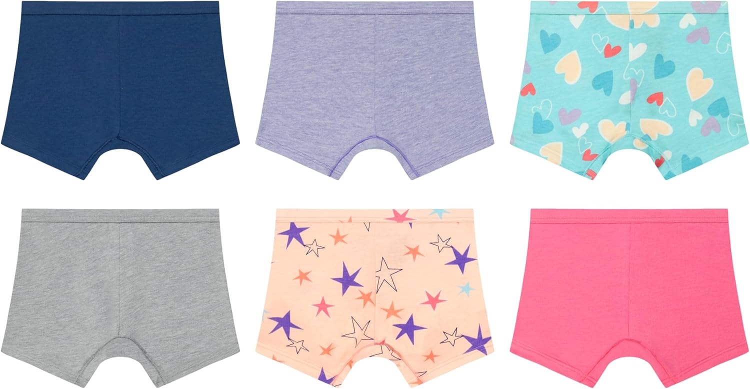 image:imageHanes Girls Play Shorts Cotton Stretch Play Shorts for Girls Pullon Shorts Assorted Solids MultipacksBlue  Grey  Stars  Purple  Hearts
