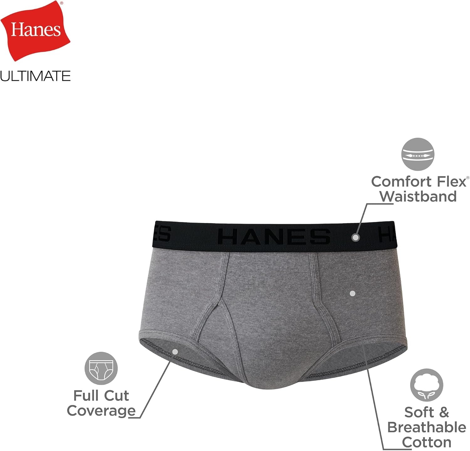 image:imageHanes Mens Underwear Briefs Ultimate Comfortsoft MoistureWicking Tagless Cooling MultipackGrayBlack  7 Pack