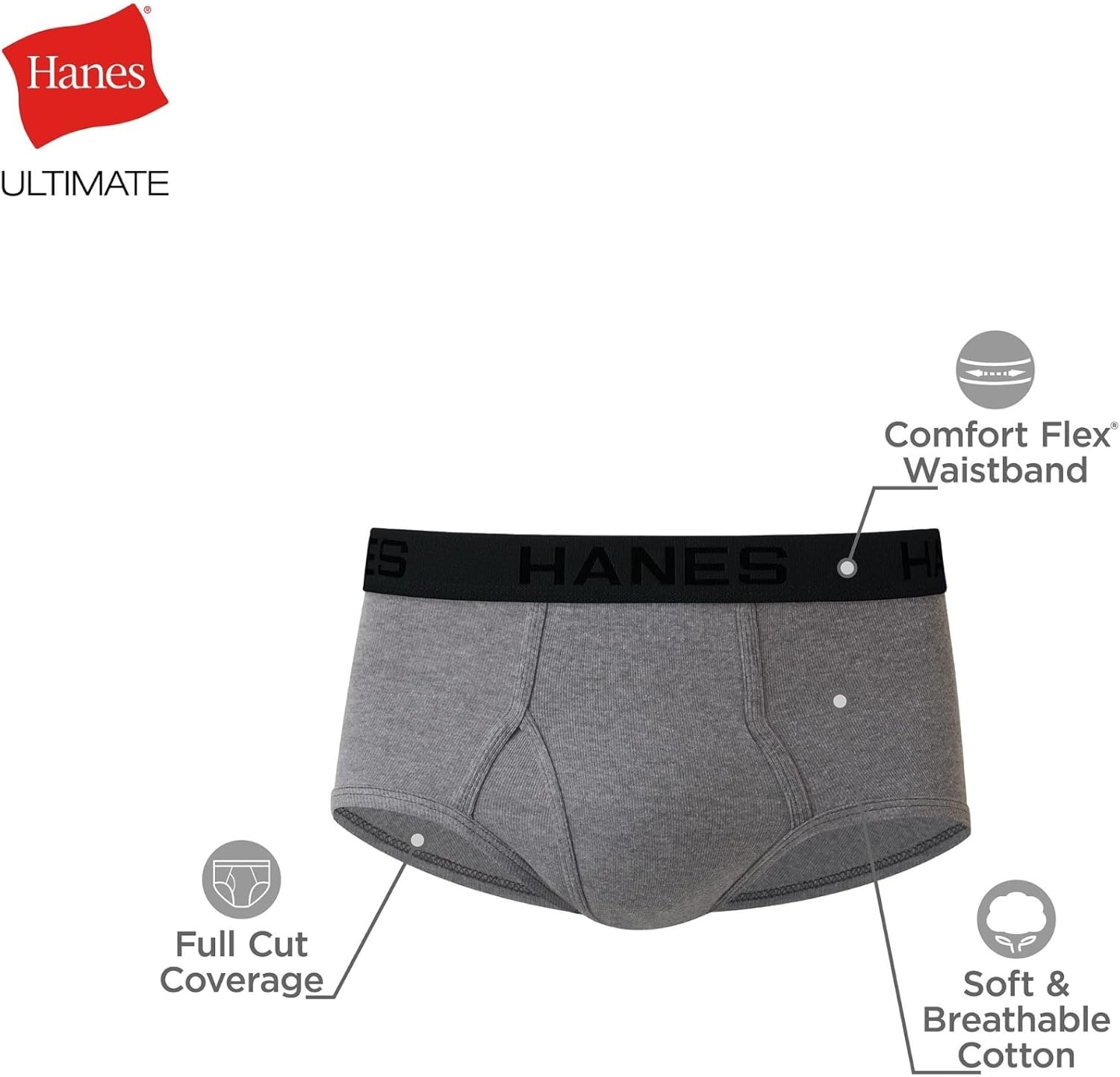 image:imageHanes Mens Underwear Briefs Ultimate Comfortsoft MoistureWicking Tagless Cooling MultipackGrayBlack