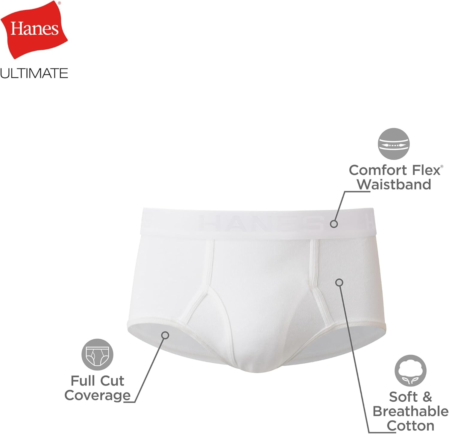 image:imageHanes Mens Underwear Briefs Ultimate Comfortsoft MoistureWicking Tagless Cooling MultipackWhite