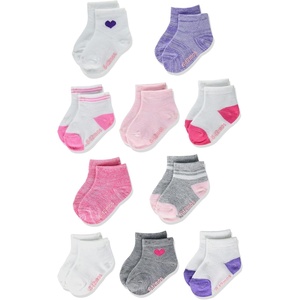 image:imageHanes Baby And Toddler Socks Nonslip Grip Ankle Socks Boys and Girls MultipacksPinkWhitePurpleGrey  10 Pack