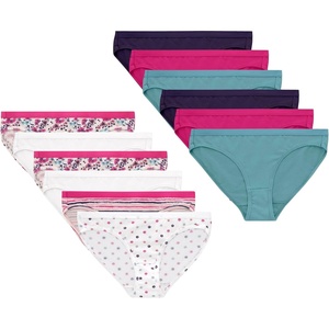 image:imageHanes Girls And Toddlers Underwear Stretch Cotton Panties 12pack Briefs Bikini and Hipsters for GirlsPurple  Blue  Pink  Floral Print  Stripe Print  Dot Print