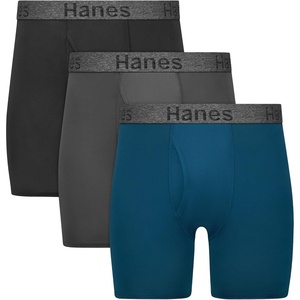 image:imageHanes Mens Stay Dry Pouch Boxer Briefs Performance Stretch Boxer Brief With Leak Protection 3packBlack  Grey  Blue