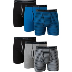 image:imageHanes mens Underwear Boxer Briefs Pack Cool amp Breathable Cotton Moisturewicking Underwear for Men No Ride UpStriped Blue  6 Pack