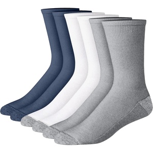 image:imageHanes Mens Crew amp Over the Calf Socks Pack Max Cushioned Moisturewicking Stay Dry Socks Athletic Socks 6 8 Or 12pairsNavyWhiteGray With Red Logo  6 Pack