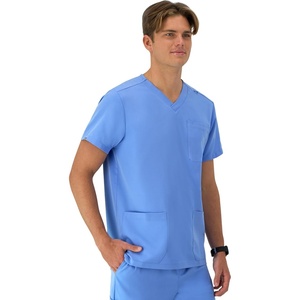 image:imageHanes Mens Scrubs Healthcare Top MoistureWicking Stretch Scrub Shirts for Men Odor ControlCeil Blue 2
