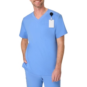 image:imageHanes Mens Scrubs Healthcare Top Scrub Shirt for Men MoistureWicking amp Odor Control One PocketCeil Blue 2