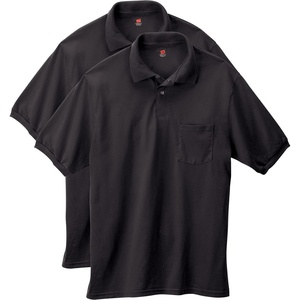 image:imageHanes Mens Short Sleeve Jersey Pocket Polo Pack of 2Black