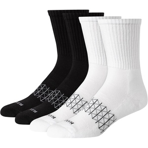 image:imageHanes Mens Socks Absolute Comfort Cushioned Moisturewicking Seamless Toe 4 Pack Ankle Crew and Heel Shield SocksWhite  Black  Crew
