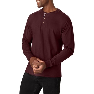 image:imageHanes Mens TShirts Mens Beefyt Henley Shirts Mens Cotton Long Sleeve ShirtsMulled Berry