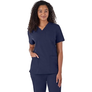 image:imageHanes Womens Scrubs Healthcare Top MoistureWicking Stretch Scrub Shirts Ribbed Back PanelAthletic Navy