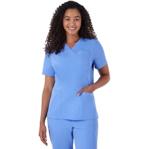 image:imageHanes Womens Scrubs Healthcare Top MoistureWicking Stretch Scrub Shirts Ribbed Back PanelCeil Blue 2