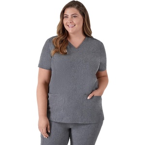 image:imageHanes Womens Scrubs Healthcare Top MoistureWicking Stretch Scrub Shirts Ribbed Back PanelEbony Heather