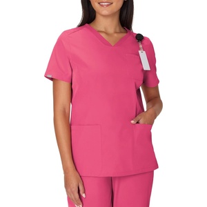 image:imageHanes Womens Scrubs Healthcare Top MoistureWicking Stretch Scrub Shirts Ribbed Back PanelFuchsia Pink