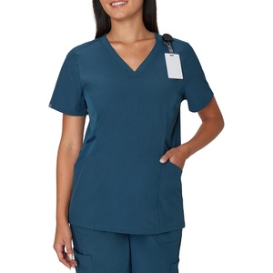 image:imageHanes Womens Scrubs Healthcare Top MoistureWicking Stretch Scrub Shirts Ribbed Side PanelsCaribbean Blue