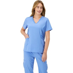 image:imageHanes Womens Scrubs Healthcare Top MoistureWicking Stretch Scrub Shirts Ribbed Side PanelsCeil Blue 2