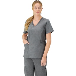 image:imageHanes Womens Scrubs Healthcare Top MoistureWicking Stretch Scrub Shirts Ribbed Side PanelsEbony Heather