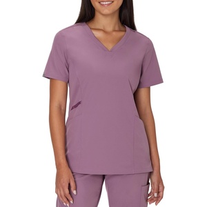 image:imageHanes Womens Scrubs Healthcare Top MoistureWicking Stretch Scrub Shirts Ribbed Side PanelsPurple Mauve