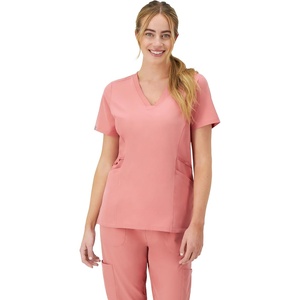 image:imageHanes Womens Scrubs Healthcare Top MoistureWicking Stretch Scrub Shirts Ribbed Side PanelsRose Ranch Pink