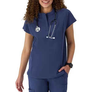 image:imageHanes Womens Scrubs Healthcare Top with Mandarin Collar MoistureWicking Stretch Scrub ShirtAthletic Navy