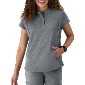image:imageHanes Womens Scrubs Healthcare Top with Mandarin Collar MoistureWicking Stretch Scrub ShirtEbony Heather