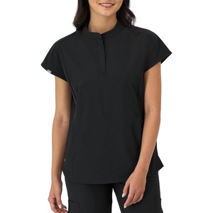 image:imageHanes Womens Scrubs Healthcare Top with Mandarin Collar MoistureWicking Stretch Scrub ShirtNew Ebony