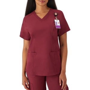 image:imageHanes Womens Scrubs Healthcare Top with VNeckline MoistureWicking Stretch Scrub ShirtsAfternoon Burgundy