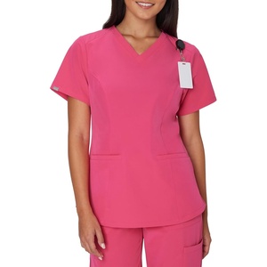 image:imageHanes Womens Scrubs Healthcare Top with VNeckline MoistureWicking Stretch Scrub ShirtsFuchsia Pink