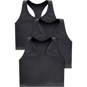 image:imageHanes Light Workout 3Pack StretchCotton Cropped Yoga Tank Tops for Women with Builtin BraBlackBlackBlack